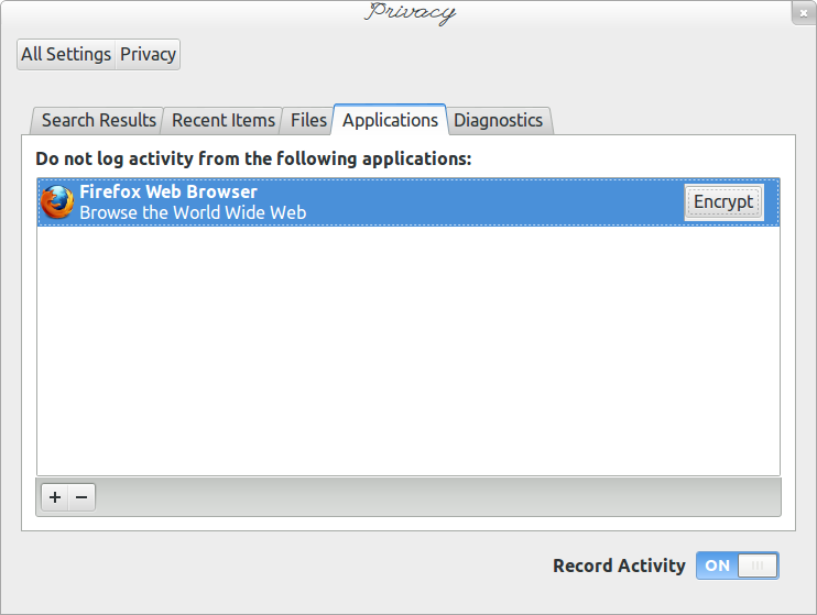 Encrypt Applications dialog